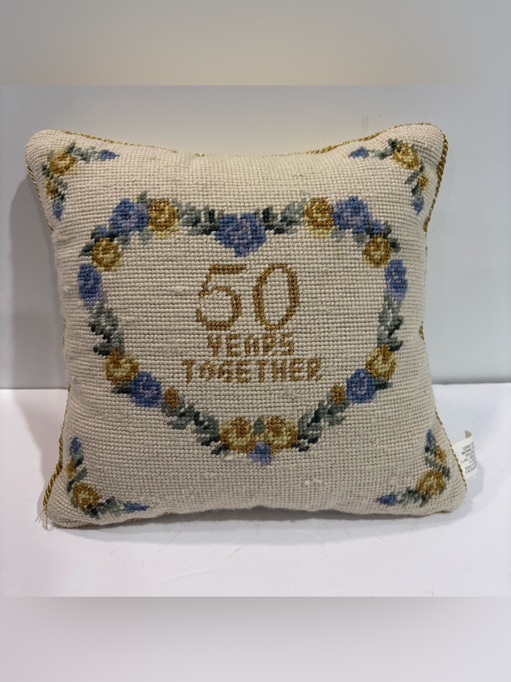 Vtg Lillian Vernon Needlepoint Floral Throw Pillow 50 Years Together Velvet Wool
